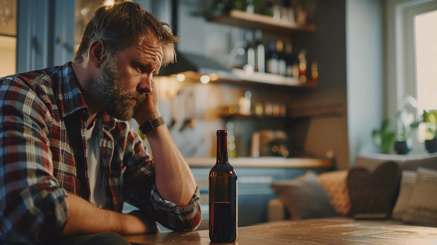 smutny mężczyzna pije alkohol
