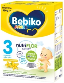 Bebiko Junior 3 Nutriflor Expert o smaku waniliowym 1+, 550 g