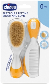 Chicco szczotka naturalne włosie + grzebyk pomarańczowy 1 komplet