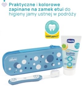 Chicco Zestaw pasta i szczotka do zębów + etui indigo 6-36 miesięcy 1 komplet