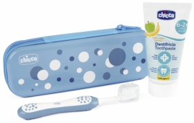 Chicco Zestaw pasta i szczotka do zębów + etui indigo 6-36 miesięcy 1 komplet