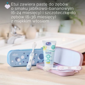 Chicco Zestaw pasta i szczotka do zębów + etui indigo 6-36 miesięcy 1 komplet
