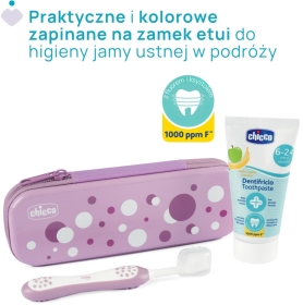 Chicco Zestaw pasta i szczotka do zębów + etui lila 6-36 miesięcy 1 komplet