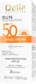 DELIA Lekki krem do twarzy SPF50 SUN PROTECTION z kwasem hialuronowym 50 ml