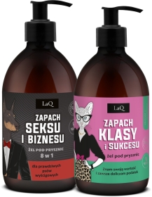 LaQ Zestaw MIX żel: Zapach seksu i biznesu czarny mat, Magnolia zapach klasy i sukcesu ZŁOTY 2x500ml