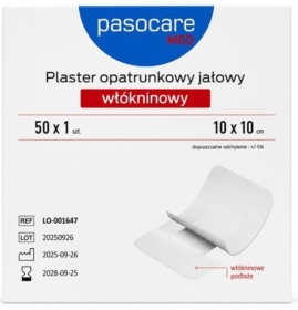 Pasocare Med Plaster opatrunkowy jałowy włókninowy 10 x 10 cm 50 sztuk