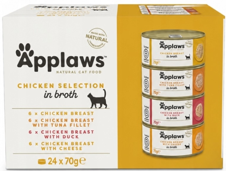 APPLAWS Cat Multipak mix smaków z kurczakiem w bulionie dla kota w puszce 24x70g