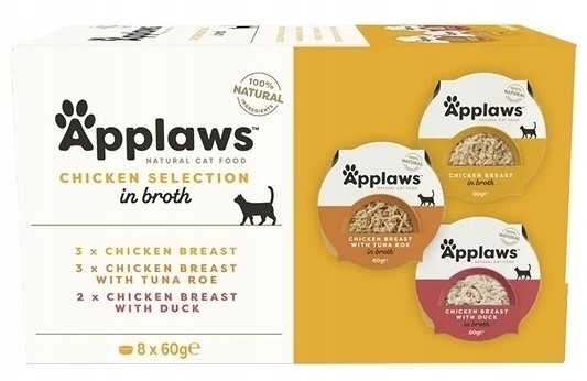 APPLAWS Cat Multipak mix smaków z kurczakiem w bulionie w miseczce dla kota 8x60g