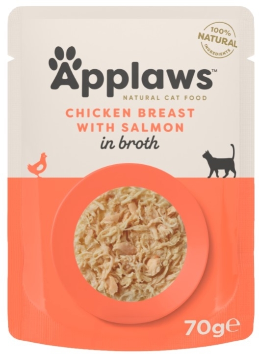 APPLAWS Cat mokra karma kurczak z łososiem w saszetce w bulionie dla kota 70 g