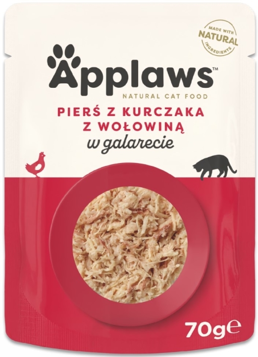 APPLAWS Cat mokra karma pierś z kurczaka i wołowiną w galaretce dla kota 70 g