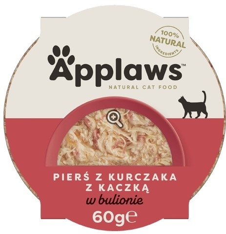 APPLAWS Cat soczysta pierś z kurczaka z kaczką w miseczce dla kota 60 g