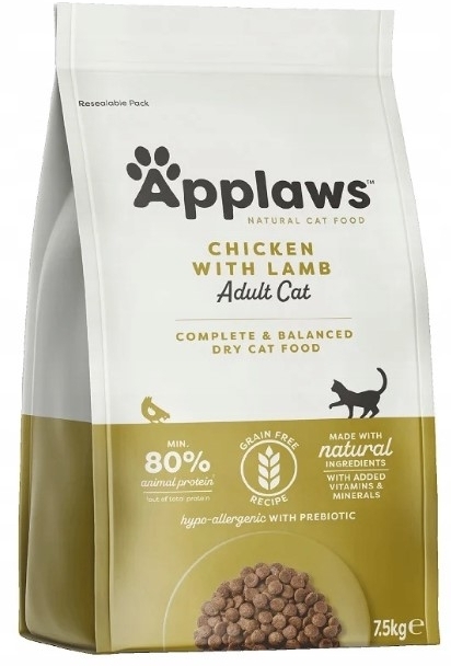 APPLAWS Cat sucha karma bezzbożowa kurczak i jagnięcina karma dla kota 7,5 kg