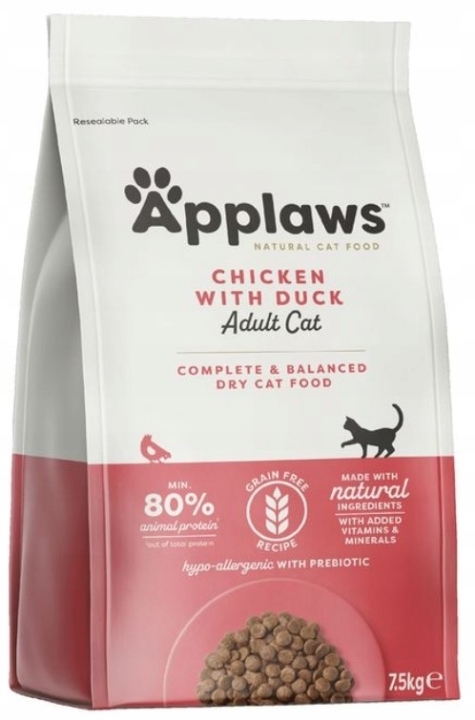 APPLAWS Cat sucha karma bezzbożowa z kurczakiem i kaczką dla kota 7,5 kg