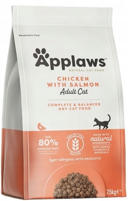 APPLAWS Cat sucha karma bezzbożowa z kurczakiem i łososiem dla kota 7,5 kg