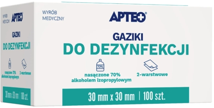 Apteo Gaziki do dezynfekcji 30 x 30 mm 100 sztuk