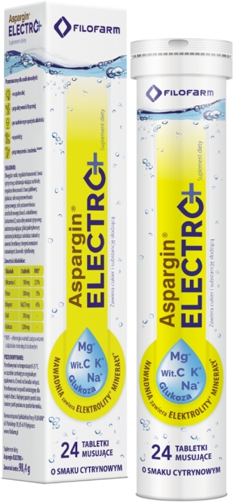 Aspargin Electro+ o smaku cytrynowym 24 tabl.