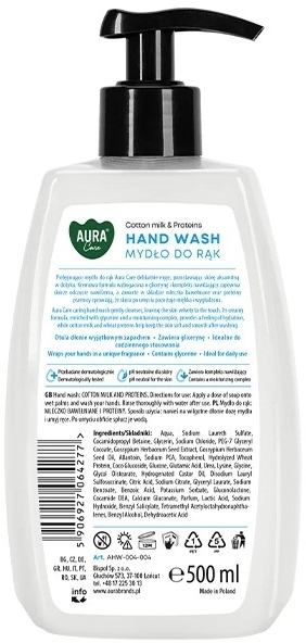 Aura Care Mydło zapach do rąk Mleczko bawełniane i proteiny 500 ml