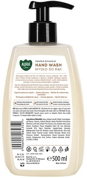 Aura Care Mydło zapach do rąk Wanilia i olejek migdałowy 500 ml