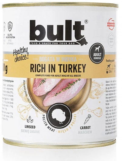 BULT Karma mokra dla psa bogata w indyka puszka 800 g