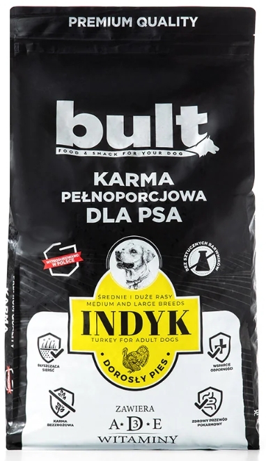 BULT Sucha Karma dla dorosłych psów rasy średnie i duże z indykiem 3 kg