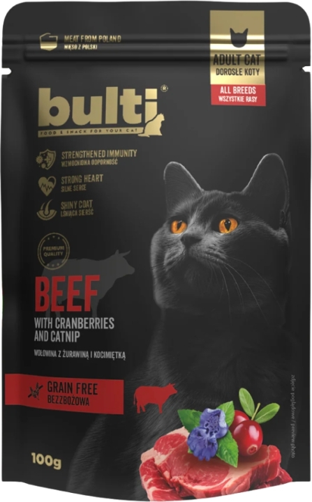 BULTI Superfoods  mielonka wołowina z żurawiną i kocimiętką dla kota saszetka 100 g