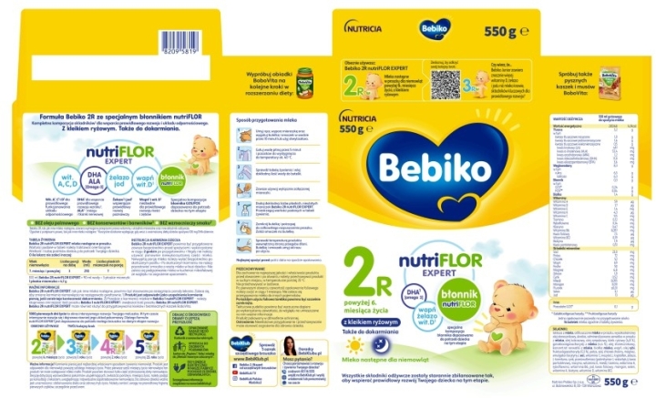 Bebiko 2 R Nutriflor Expert Mleko następne z kleikiem ryżowym dla niemowląt 6 m+ 550 g