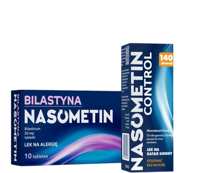 Bilastyna Nasometin 20 mg 10 tabletek + Nasometin Control, 50 mcg/daw., aerosol do nosa, 140 dawek