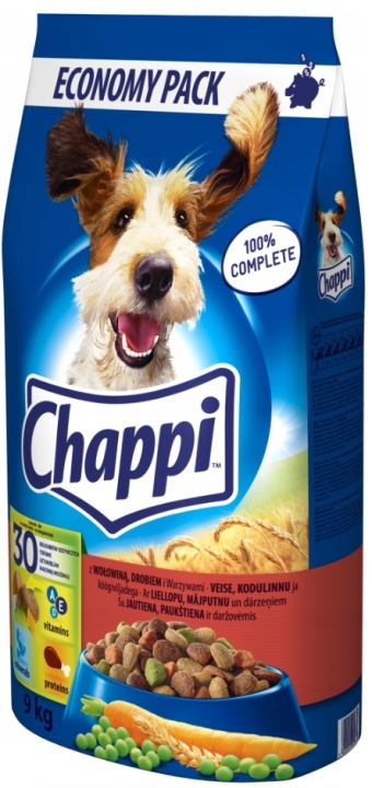 CHAPPI Z wołowiną drobiem sucha karma dla psa 9 kg