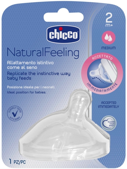 Chicco Naturalfeeling Smoczek do butelki przepływ średni silikonowy 2 m+ 1 sztuka