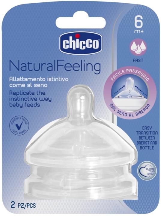 Chicco Naturalfeeling Smoczek do butelki przepływ szybki silikonowy 6 m+ 2 sztuki