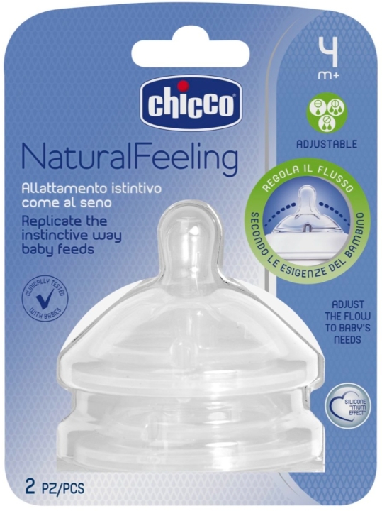 Chicco Naturalfeeling Smoczek do butelki trójprzepływowy silikonowy 4 m+ 2 sztuki