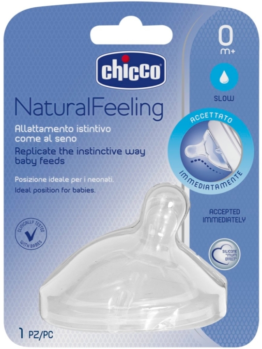 Chicco Naturalfeeling Smoczek na butelkę przepływ normalny silikonowy 0 m+ 1 sztuka