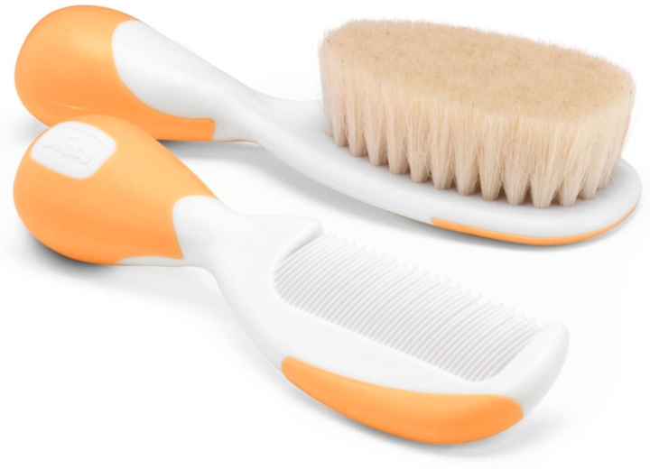 Chicco szczotka naturalne włosie + grzebyk pomarańczowy 1 komplet