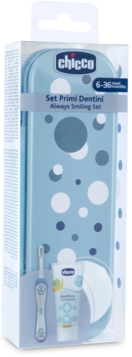 Chicco Zestaw pasta i szczotka do zębów + etui indigo 6-36 miesięcy 1 komplet