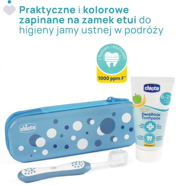 Chicco Zestaw pasta i szczotka do zębów + etui indigo 6-36 miesięcy 1 komplet