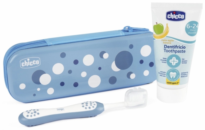 Chicco Zestaw pasta i szczotka do zębów + etui indigo 6-36 miesięcy 1 komplet
