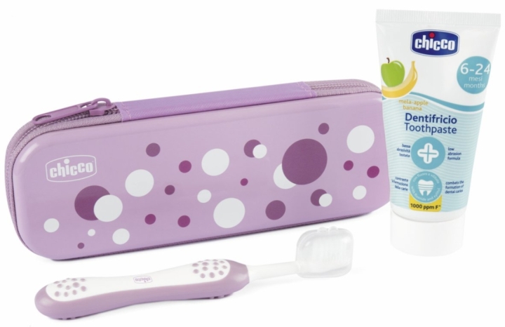 Chicco Zestaw pasta i szczotka do zębów + etui lila 6-36 miesięcy 1 komplet