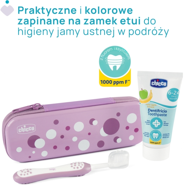 Chicco Zestaw pasta i szczotka do zębów + etui lila 6-36 miesięcy 1 komplet