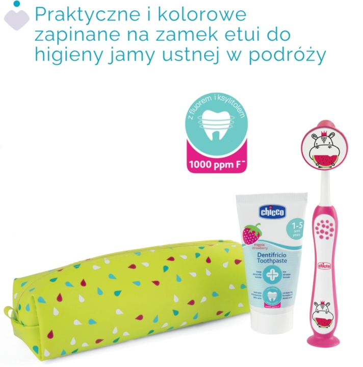 Chicco Zestaw podróżny hippo 3-6 lat pasta i szczoteczka do zębów + etui 1 komplet
