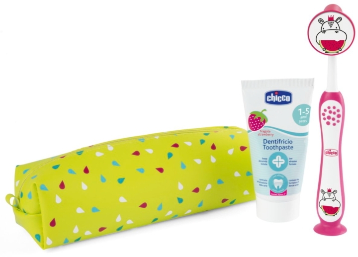 Chicco Zestaw podróżny hippo 3-6 lat pasta i szczoteczka do zębów + etui 1 komplet