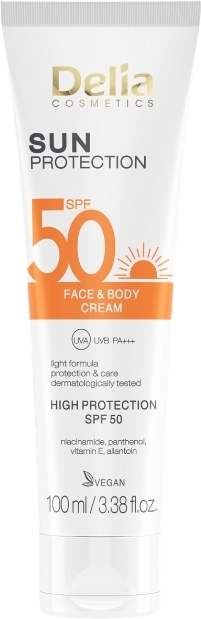 DELIA Krem przeciwsłoneczny do twarzy i ciała SPF50 SUN PROTECTION 100 ml