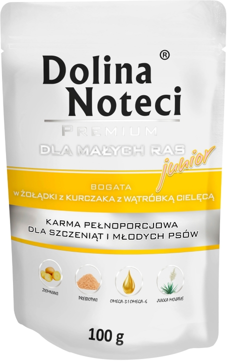 DOLINA NOTECI Premium Junior karma dla dla małych ras psów żołądki z kurczaka z wątróbką cielęcą 100g