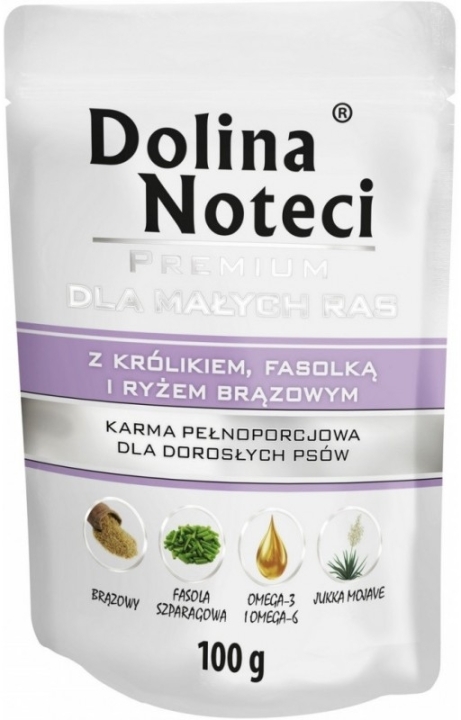 DOLINA NOTECI Premium karma dla dla małych ras psów królik z fasolką i ryżem brązowym 100g