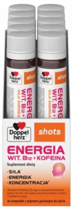 Doppelherz Shots Energia Wit. B12 + Kofeina płyn doustny 10 ampułek po 25 ml