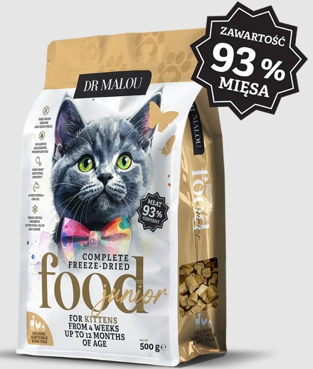 Dr Malou Kitten Kurczak z kozim mlekiem liofilizowana karma dla kociąt 500 g
