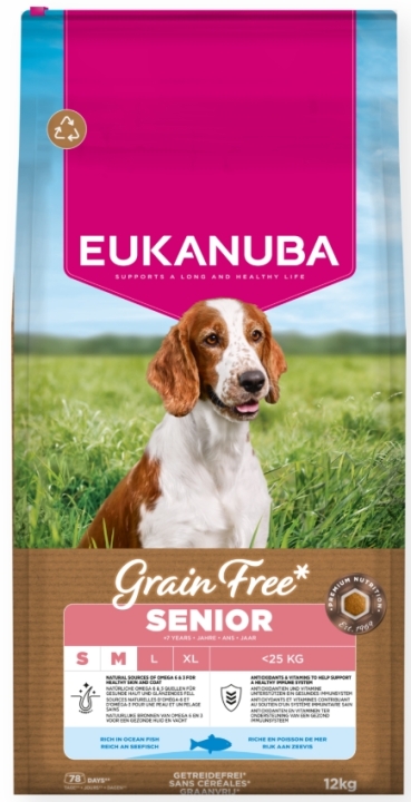 Eukanuba Grain Free Senior Small & Medium, ryba morska 12 kg