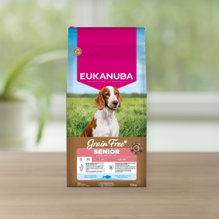 Eukanuba Grain Free Senior Small & Medium, ryba morska 12 kg