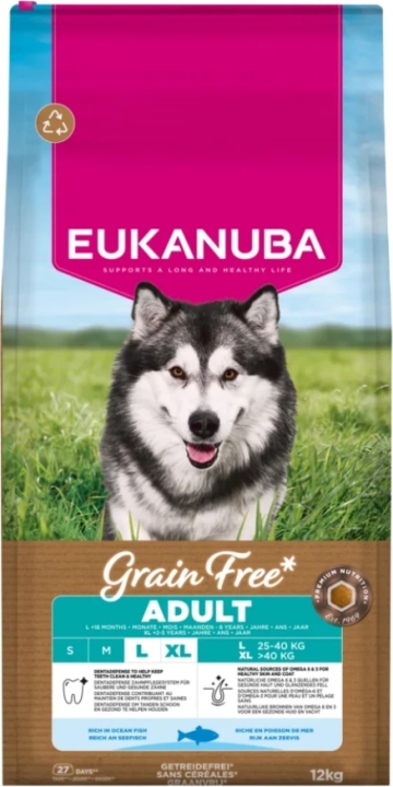 Eukanuba Grain Free Sucha karma dla dorosłych psów ras dużych z rybami 12 kg