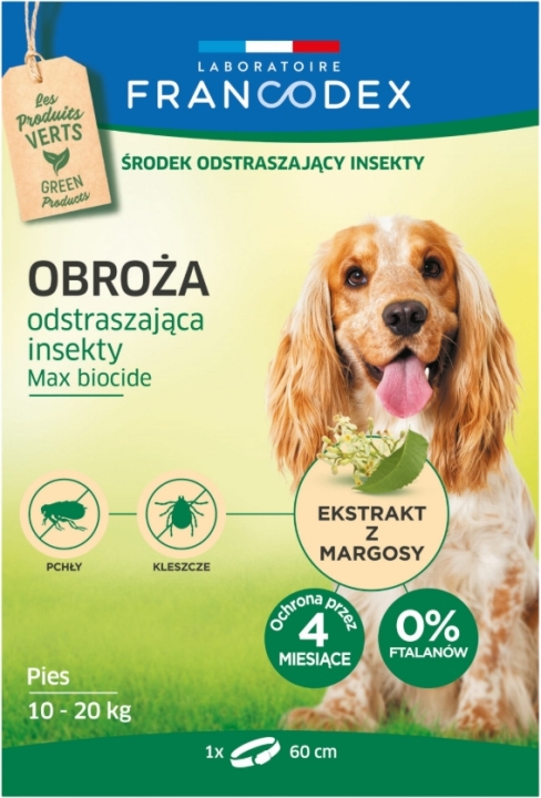 FRANCODEX Obroża odstraszająca insekty dla psów od 10 do 20 kg 60 cm