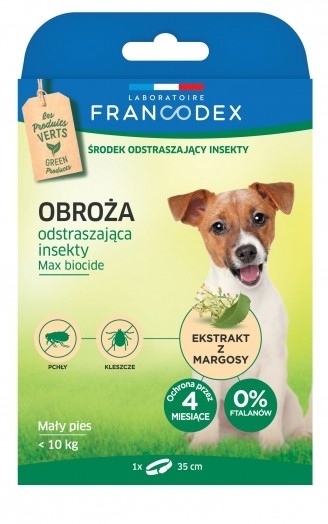 FRANCODEX PL Obroża naturalna odstraszająca insekty dla psów poniżej 10 kg 35 cm 1 sztuka